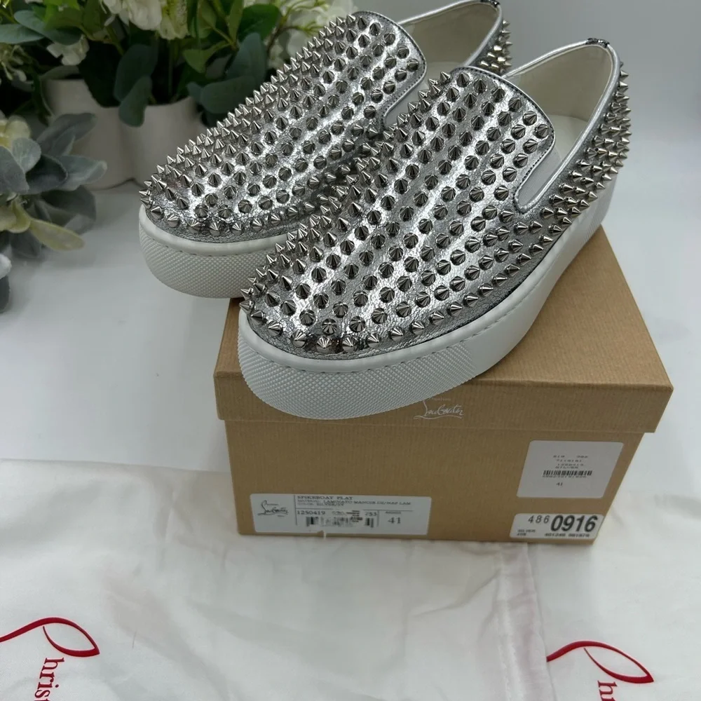 Men's Christian Louboutin spike boat, leather sneakers size 41 made in Italy